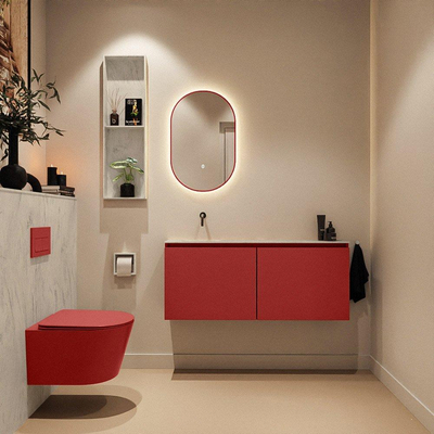 MONDIAZ TURE-DLUX Meuble toilette - 120cm - Fire - EDEN - vasque Opalo - position gauche - sans trou de robinet