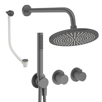 Crosswater MODULE Regendoucheset inbouw - 2 hendels - badafvoer - 30cm douchekop - handdouche - wandarm - slate gunmetal (antraciet)