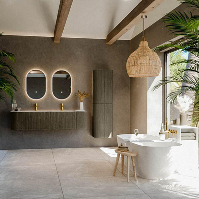 Mondiaz KURVE-DLUX Ensemble de meuble de salle de bains - 170x46x40cm - 1 tiroir - 2 portes - lavabo solid surface - double - 2 trous de robinet - Shadow