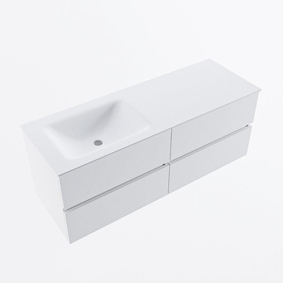 Mondiaz VICA ensemble de meuble de salle de bain - 130cm - meuble sous lavabo talc - 4 tiroirs - lavabo cloud gauche - sans trous de robinet - version haute de 60cm - talc