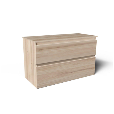 Saniclass Prime Vita Meuble de salle de bain - 100x46x60cm - plan de toilette - sans trou de robinet - 2 tiroirs - chêne clair