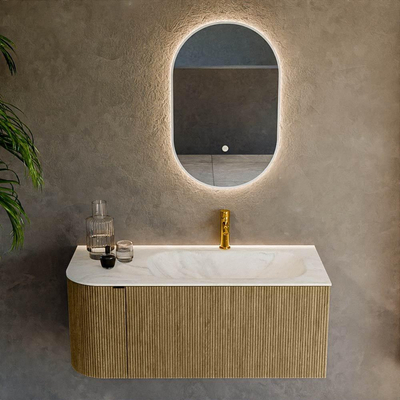Mondiaz KURVE-DLUX Badkamermeubelset - 105x46x40cm - 1 lade - 1 deur - wastafel solid surface - rechts - 1 kraangat - Dusk