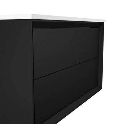 Saniclass Prime Core Meuble de salle de bain - 80x50x45cm - 1 vasque rectangulaire en céramique blanc - 1 trou de robinet - 2 tiroirs - miroir rectangulaire - noir mat
