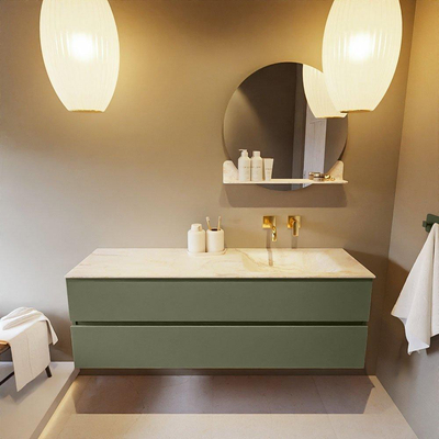 Mondiaz VICA-DLUX ensemble de meuble de salle de bain - 150cm - meuble sous-vasque armée - 2 tiroirs - lavabo encastré cloud droite - sans trous de robinet - version haute de 60cm - ostra