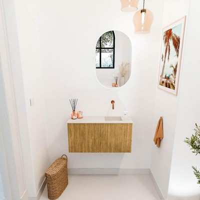 Mondiaz JOYA-DLUX 80cm toiletmeubel - kleur Oak - Wastafel FAYE positie Rechts Zonder kraangat kleur Meli.