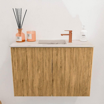 Mondiaz JOYA-DLUX 60cm toiletmeubel - kleur Oak - Wastafel FAYE positie Midden 1 kraangat kleur Nata.