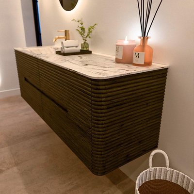 Mondiaz CIRO-DLUX Badkamermeubelset - 150x45x50cm - Solid surface wastafel Glace - 1 wasbak Links - 1 kraangat - 4 lades - Shadow