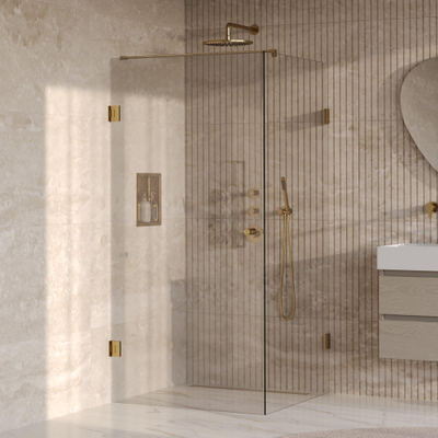 BRAUER Void Carving Douchecabine - 100x100x200cm - draaideur - glascoating - omkeerbaar - helder glas - geborsteld goud PVD