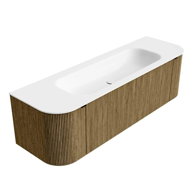 Mondiaz KURVE Ensemble de meuble de salle de bains - 150x46x40cm - 1 tiroir - 2 portes - vasque solid surface - au milieu - sans trou de robinet - Dusk