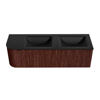 Mondiaz KURVE Badkamermeubelset - 145x46x40cm - 1 lade - 1 deur - wastafel solid surface - dubbel / rechts - zonder kraangat - Ruby