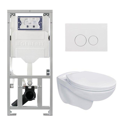 Adema Classico toiletset bestaande uit inbouwreservoir en toiletpot basic toiletzitting en bedieningsplaat - glans wit