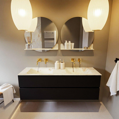MONDIAZ VICA-DLUX Ensemble meuble de salle de bains - 150cm - meuble bas Urban - 2 tiroirs - lavabo encastré Cloud double - sans trous de robinet - version haute 60cm - Frappe