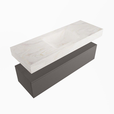 Mondiaz ALAN-DLUX Ensemble de meuble - 130cm - meuble Dark grey mat - 1 tiroir - Lavabo Cloud Ostra suspendu - vasque Centre - 0 trous de robinet