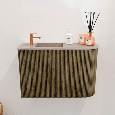 Mondiaz JOYA-DLUX 61.6cm toiletmeubel - ronding rechts kleur Dusk - Wastafel FAYE positie Links 1 kraangat kleur Saba.