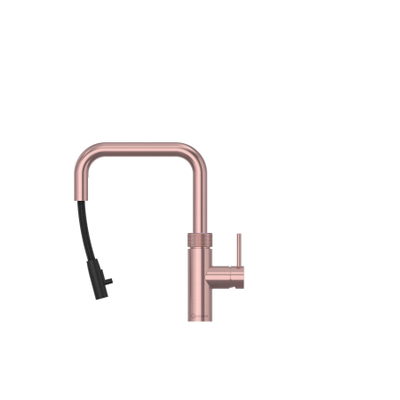 Quooker Flex Square kokendwaterkraan - draaibare & uittrekbare uitloop - PRO3 incl. Cube reservoir - Warm / kokend / bruisend / gefilterd water - rosé koper