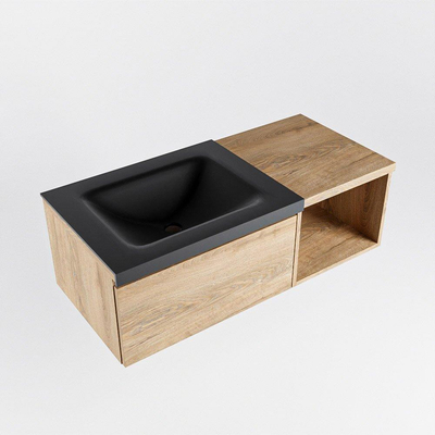 MONDIAZ BUKLA 100cm badmeubel met open module 40 kleur Washed Oak met 1 lade. Wastafel CLOUD links 0 kraangaten kleur Urban.