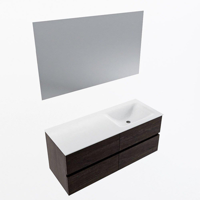 Mondiaz VICA ensemble de meuble de salle de bain - 120cm - meuble sous-vasque marron foncé - 4 tiroirs - lavabo cloud droite - 1 trou de robinet - couleur talc - miroir LED - version XL 60cm de haut