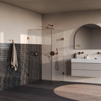 BRAUER Void Carving Douchecabine - 100x120x200cm - draaideur - glascoating - omkeerbaar - helder glas - geborsteld koper PVD