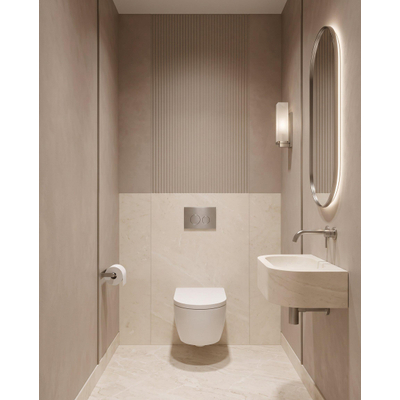 QeramiQ Dely Swirl Toiletset - 36.3x51.7cm - Geberit UP320 inbouwreservoir - met Burda frame - 35mm zitting - steel bedieningsplaat - ronde knoppen - glans wit