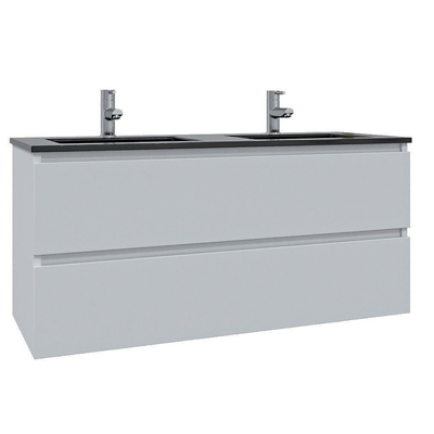 Saniclass Chaci Badkamermeubelset - 120x46x55cm - keramische wastafel zwart - 2 wasbakken - 2 kraangaten - 2 lades - ronde spiegel met verlichting - mat wit