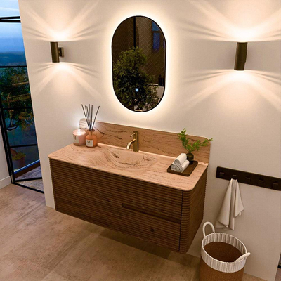 Mondiaz CIRO-DLUX Ensemble de meubles de salle de bains - 120x45x50cm - Plan-vasque solid surface Arena - 1 vasque au milieu - 1 trou de robinetterie - 2 tiroirs - Dusk