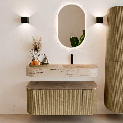 MONDIAZ THOR-DLUX Meuble de salle de bains - 110cm - arrondi gauche + droite - couleur Dusk - 1 tiroir - 2 portes - Vasque suspendue CLOUD Droite 1 trou de robinet couleur Arena