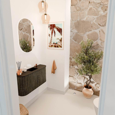 Mondiaz JOYA 83.2cm toiletmeubel - ronding links en rechts kleur Shadow - Wastafel FAYE positie Midden 1 kraangat kleur Urban.