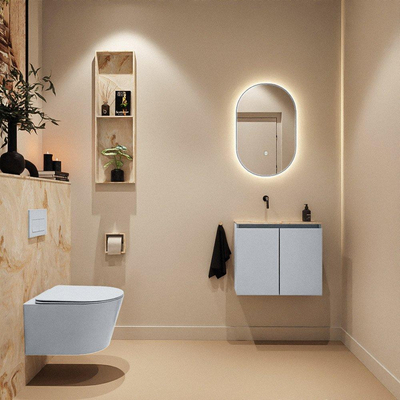 MONDIAZ TURE-DLUX Meuble toilette - 60cm - Clay - EDEN - vasque Frappe - position gauche - sans trou de robinet