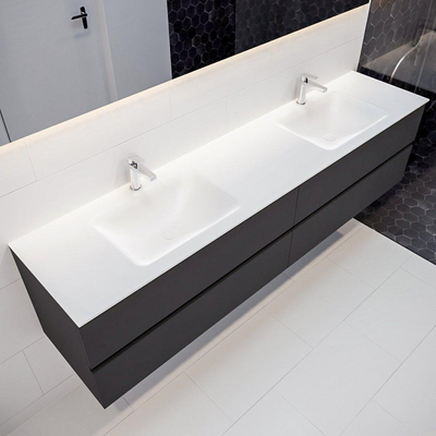 Mondiaz VICA ensemble de meuble de salle de bain - 200cm - meuble sous-vasque gris foncé - 4 tiroirs - lavabo cloud double - 2 trous de robinet version XL 60cm de haut