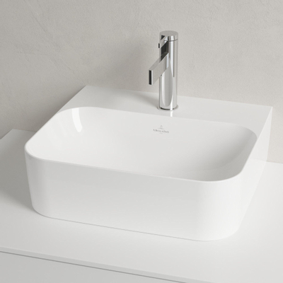 Villeroy & Boch Finion lave-mains dessous rectifié 1 trou de robinetterie 43x39cm - ceramic+ avec trop-plein dissimulé blanc