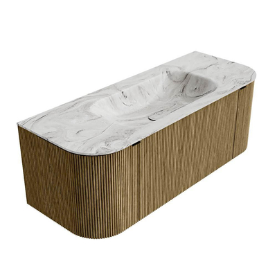 Mondiaz KURVE-DLUX Ensemble de meuble - 120x46x40cm - 1 tiroir - 2 portes - lavabo en solid surface - milieu - sans trou de robinet - Dusk
