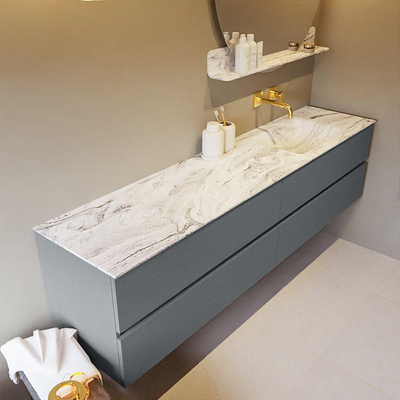 Mondiaz VICA-DLUX ensemble de meuble de salle de bain - 200cm - meuble sous-vasque plata - 4 tiroirs - lavabo encastrée cloud droite - sans trous de robinet - version haute de 60cm - glace