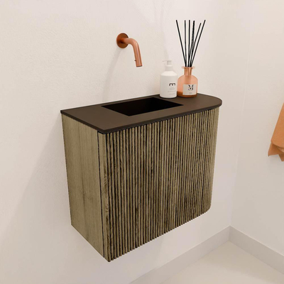 Mondiaz JOYA 51.6cm toiletmeubel - ronding rechts kleur Dusk - Wastafel FAYE positie Links Zonder kraangat kleur Urban.