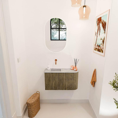 Mondiaz JOYA-DLUX Meuble de toilette 71,6cm - arrondi droite couleur Dusk - Vasque FAYE position Gauche Sans trou de robinet couleur Glace