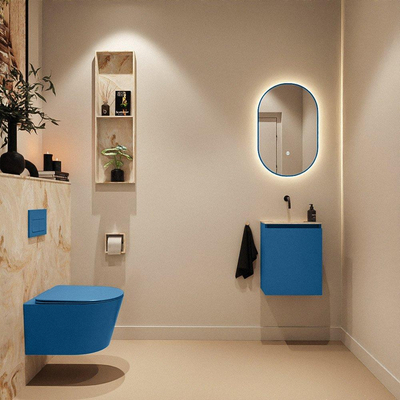 MONDIAZ TURE-DLUX Meuble toilette - 40cm - Jeans - EDEN - vasque Frappe - position centrale - sans trou de robinet