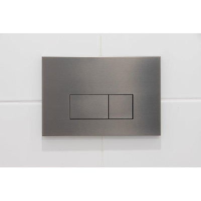 FugaFlow Eccelente Press Toiletset - 48.5x36x32cm - diepspoel - spoelrandloos - inbouwreservoir - softclose - quickrelease - toiletzitting - gunmetal metalen bedieningsplaat - rechthoekige knoppen - wit
