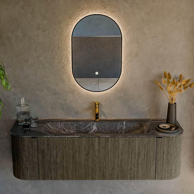 Mondiaz KURVE-DLUX Badkamermeubelset - 150x46x40cm - 1 lade - 2 deuren - wastafel solid surface - midden - 1 kraangat - Shadow