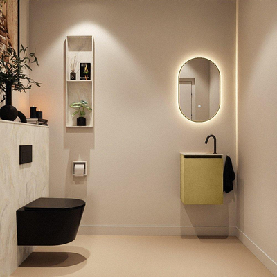 MONDIAZ TURE-DLUX Meuble toilette - 40cm - Oro - EDEN - vasque Ostra - position gauche - 1 trou de robinet