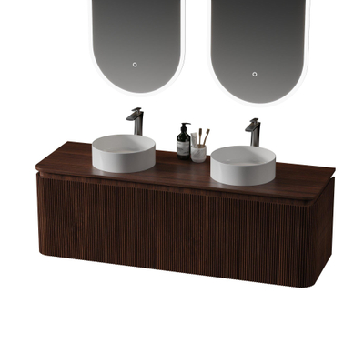 Royal Plaza Terra Edge Wastafelonderkast- 140cm - ribbel - 2 lades - afgeronde hoeken - kastanje (walnoot)
