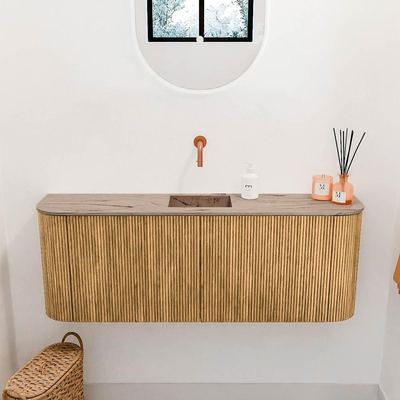 Mondiaz JOYA-DLUX Meuble de salle de bains 113.2cm - arrondis gauche et droite couleur Chêne - Vasque FAYE position Milieu Sans trou de robinet couleur Arena