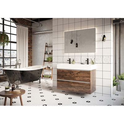 HR badmeubelen Infinity XXL Meuble sous-lavabo - 80x44.8x65cm - 2 tiroirs - sans poignées avec barre de préhension en aluminium - petrol mat