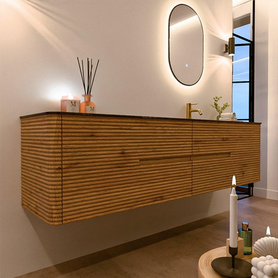 Mondiaz CIRO-DLUX Badkamermeubelset - 190x45x50cm - Solid surface wastafel Lava - 1 wasbak Rechts - 1 kraangat - 4 lades - Oak