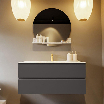 Mondiaz VICA-DLUX Ensemble de meuble de salle de bain - 110cm - meuble sous-vasque gris foncé - 2 tiroirs - lavabo encastré nuage milieu - 1 trou de robinet - version haute de 60cm - glace