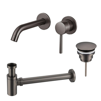 FugaFlow Eccelente Sobrado Badkamer Slim Wastafelkraanset - inbouw wastafelkraan - always open plug - verlaagde design sifon - PVD Gepolijst Gunmetal