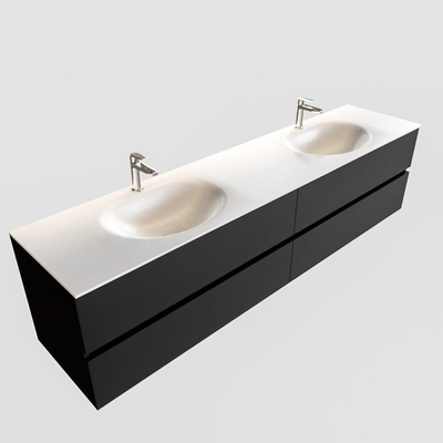 MONDIAZ VICA Ensemble de meuble salle de bain - 200cm - 4 tiroirs - lavabo Moon double - 2 trous de robinet - solid surface urban