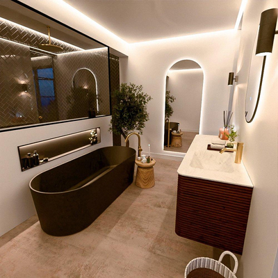 Mondiaz CIRO-DLUX Meuble de salle de bains - 150x45x50cm - Vasque solid surface Opalo - 1 lavabo à droite - 1 trou de robinetterie - 4 tiroirs - Ruby