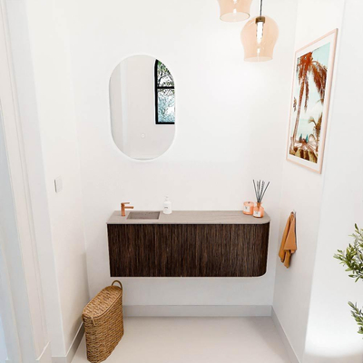 Mondiaz JOYA-DLUX 111.6cm toiletmeubel - ronding rechts kleur Walnut - Wastafel FAYE positie Links 1 kraangat kleur Saba.