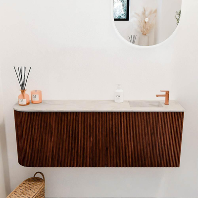 Mondiaz JOYA-DLUX 111.6cm toiletmeubel - ronding links kleur Ruby - Wastafel FAYE positie Rechts 1 kraangat kleur Ostra.
