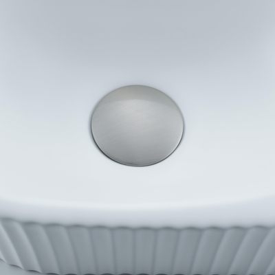 Fugaflow Efficiente Pietra Fonteinset - 40x21.5x12cm - rechts - geribbeld - halfrond - 1 kraangat - keramiek - fonteinkraan geborsteld rvs - afvoerplug - verlaagd sifon - wit mat