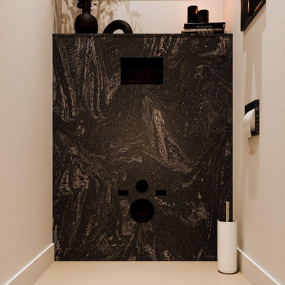 MONDIAZ HOPE Toiletplaat Set - solid surface achterwand - 100x125cm - Planchet 100x23cm - voorgeboord - Lava